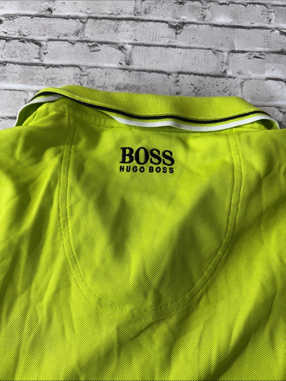 Hugo Boss mens L Large lime green mesh cotton blend golf polo shirt EUC - Picture 7 of 7